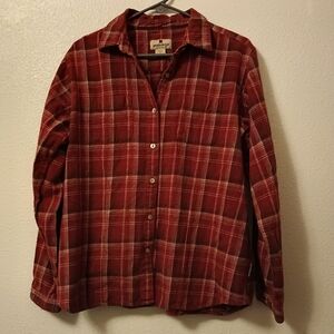 Woolrich Women's Flannel Shirt Size Large 100% Cotton Red Plaid Button